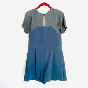 Madewell Romper 6 Chiffon Flutter Sleeve Sheer Open Back Pockets Teal Blue